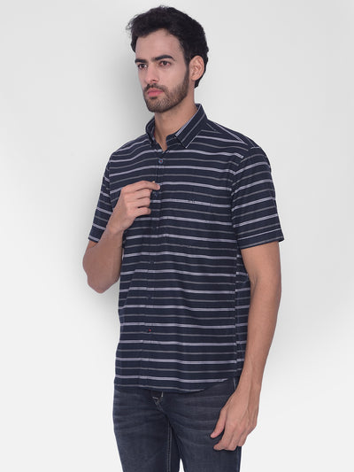 Navy Blue Striped Shirt-Mens Shirts-Crimsoune Club