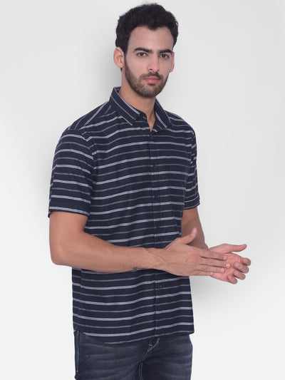 Navy Blue Striped Shirt-Mens Shirts-Crimsoune Club