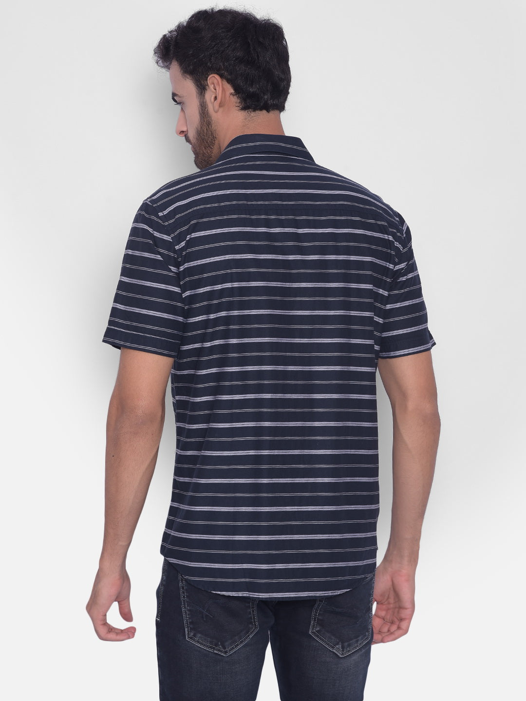 Navy Blue Striped Shirt-Mens Shirts-Crimsoune Club