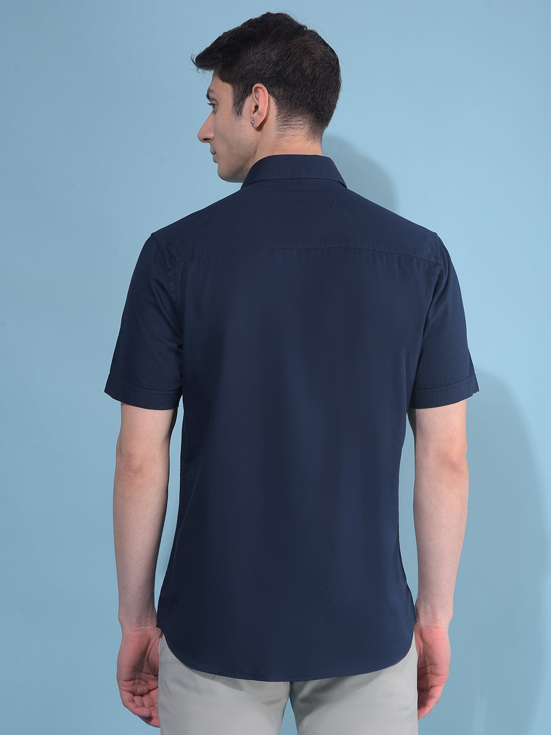 Navy Blue 100% Cotton Shirt-Men Shirts-Crimsoune Club
