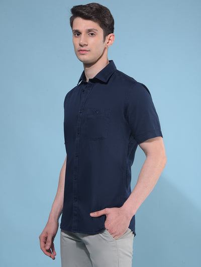 Navy Blue 100% Cotton Shirt-Men Shirts-Crimsoune Club