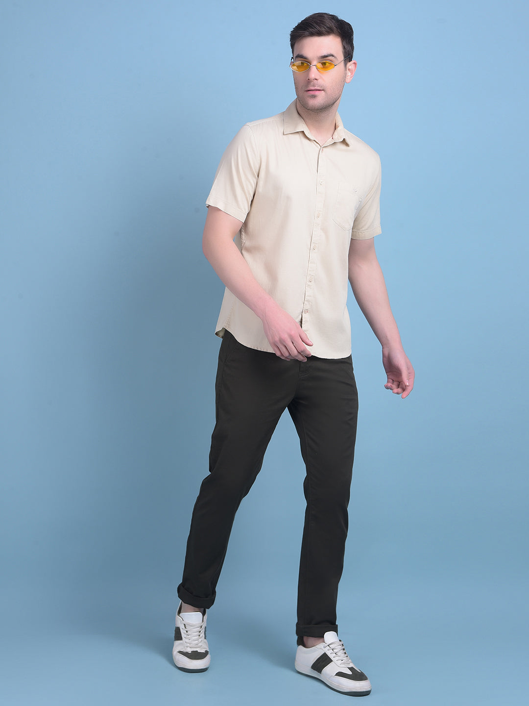 Beige 100% Cotton Shirt-Men Shirts-Crimsoune Club