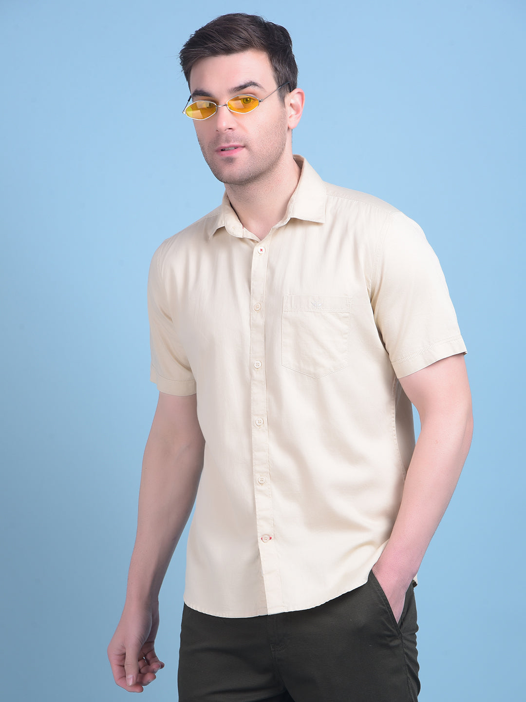 Beige 100% Cotton Shirt-Men Shirts-Crimsoune Club