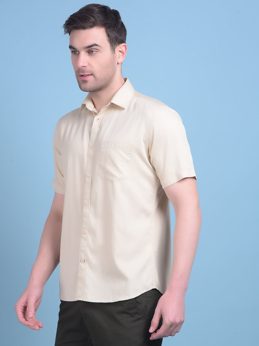 Beige 100% Cotton Shirt-Men Shirts-Crimsoune Club