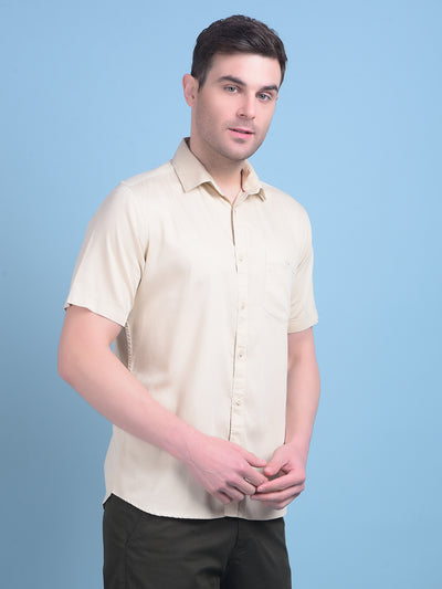 Beige 100% Cotton Shirt-Men Shirts-Crimsoune Club
