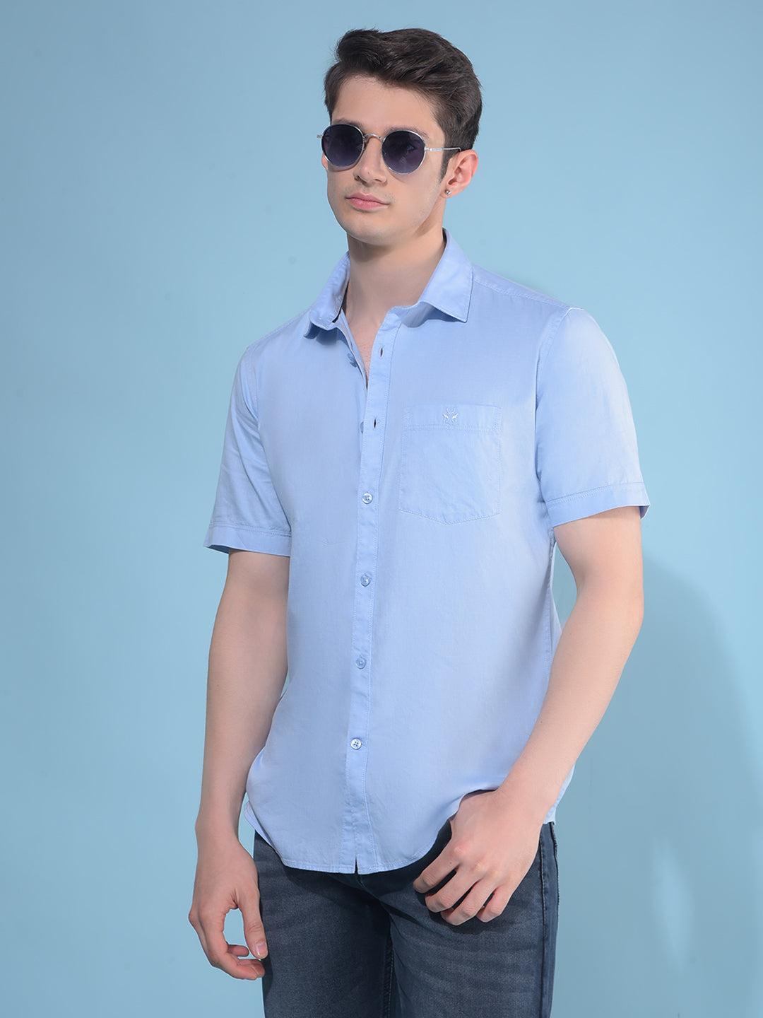 Blue 100% Cotton Shirt-Men Shirts-Crimsoune Club