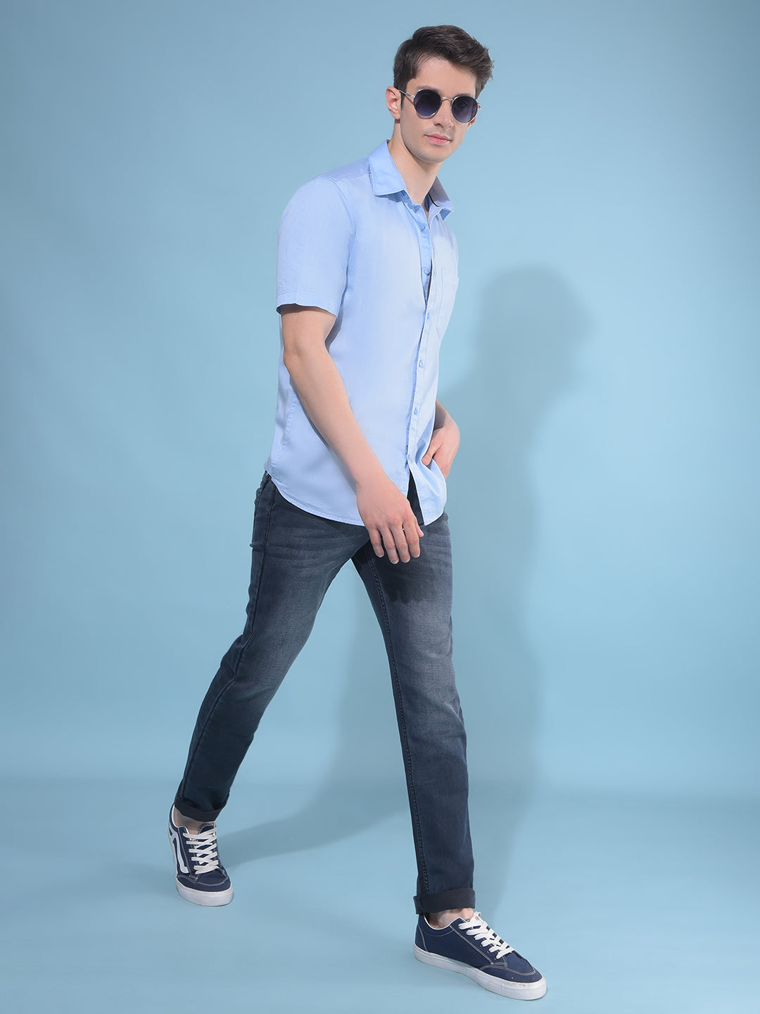 Blue 100% Cotton Shirt-Men Shirts-Crimsoune Club