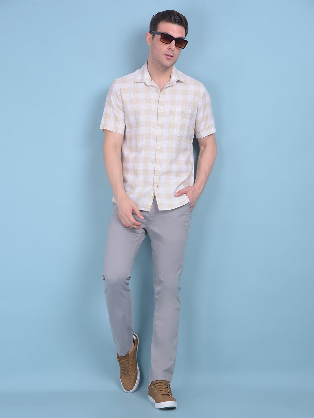 White Tartan Check Linen Shirt-Men Shirts-Crimsoune Club