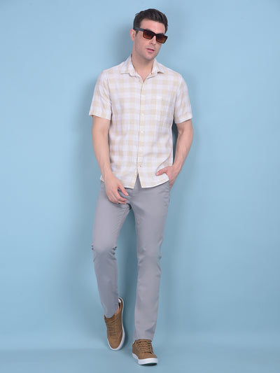 White Tartan Check Linen Shirt-Men Shirts-Crimsoune Club