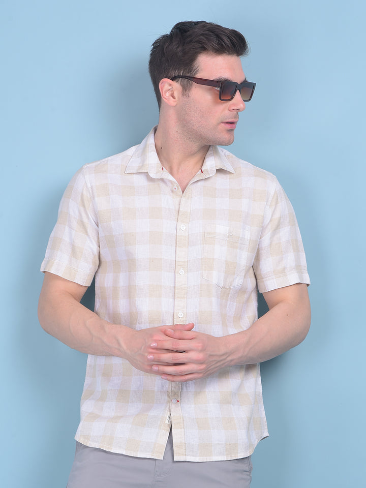 White Tartan Check Linen Shirt-Men Shirts-Crimsoune Club