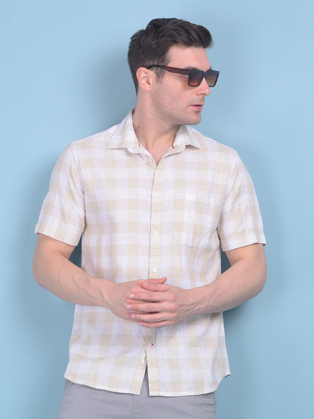 White Tartan Check Linen Shirt-Men Shirts-Crimsoune Club