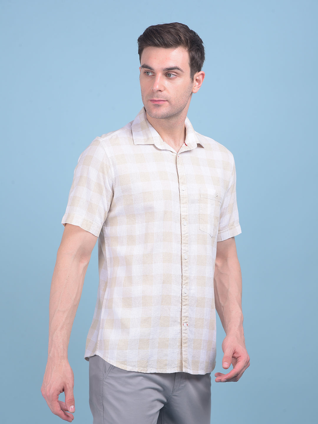 White Tartan Check Linen Shirt-Men Shirts-Crimsoune Club