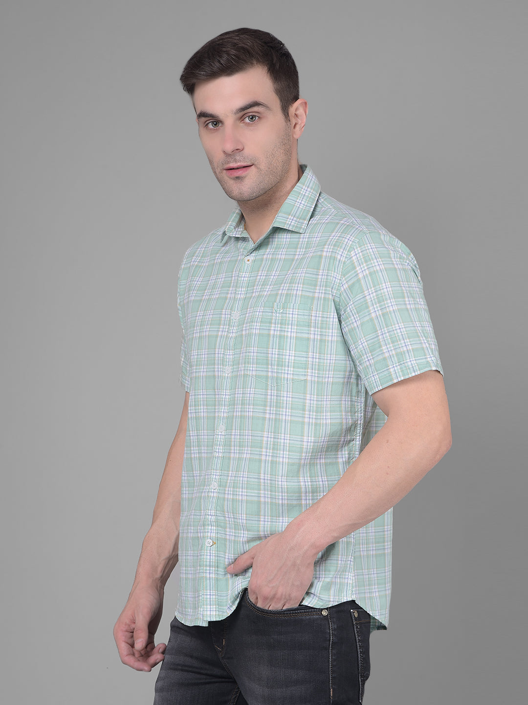 Light Green Checks Shirt-Men Shirts-Crimsoune Club