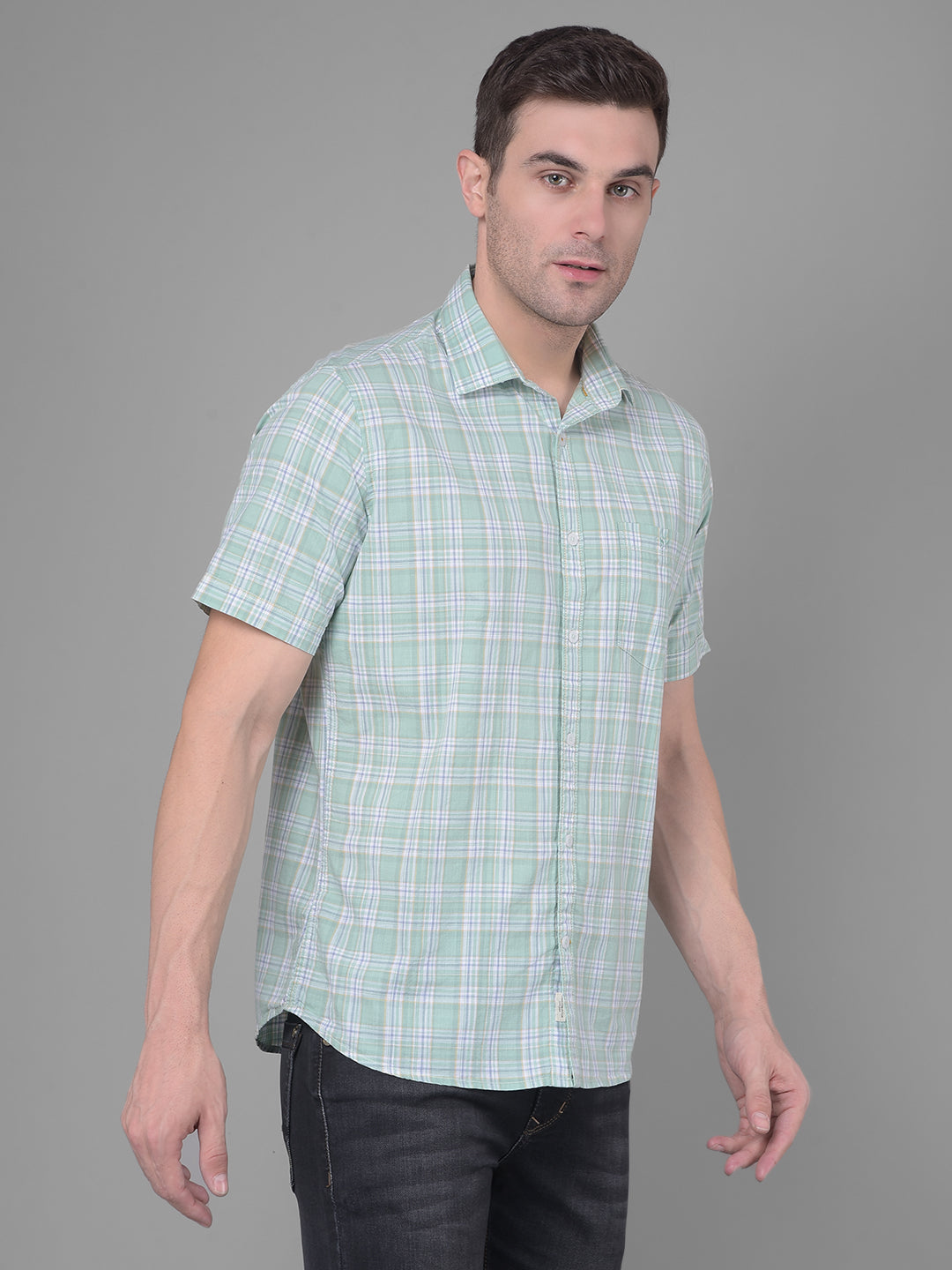 Light Green Checks Shirt-Men Shirts-Crimsoune Club