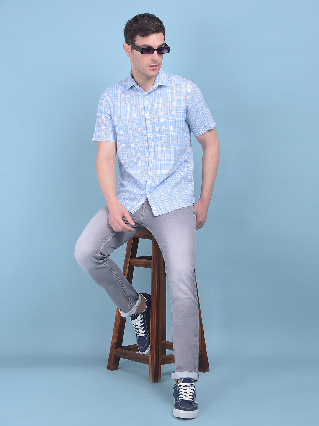 Light Blue Checks Shirt-Men Shirts-Crimsoune Club