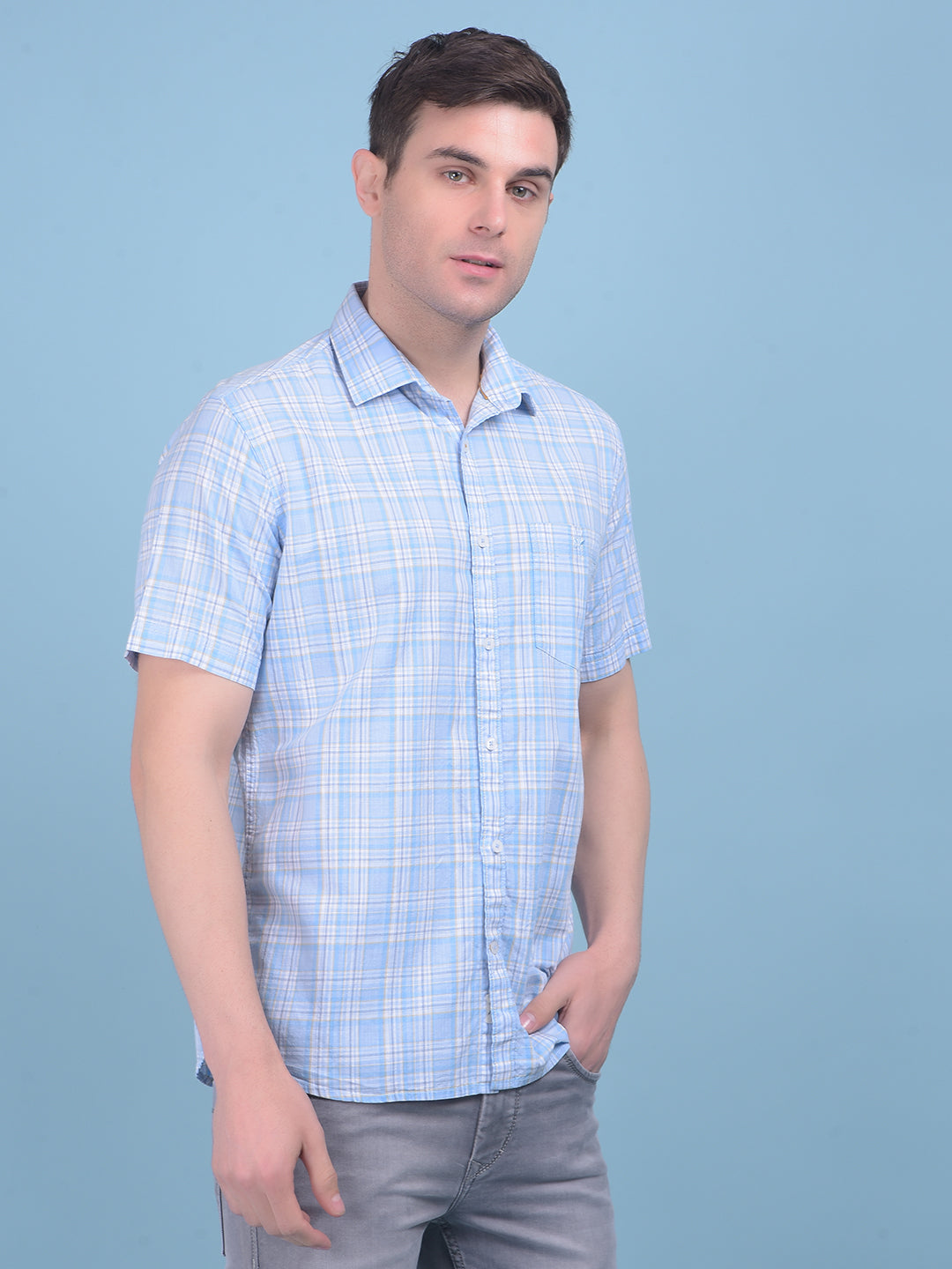 Light Blue Checks Shirt-Men Shirts-Crimsoune Club