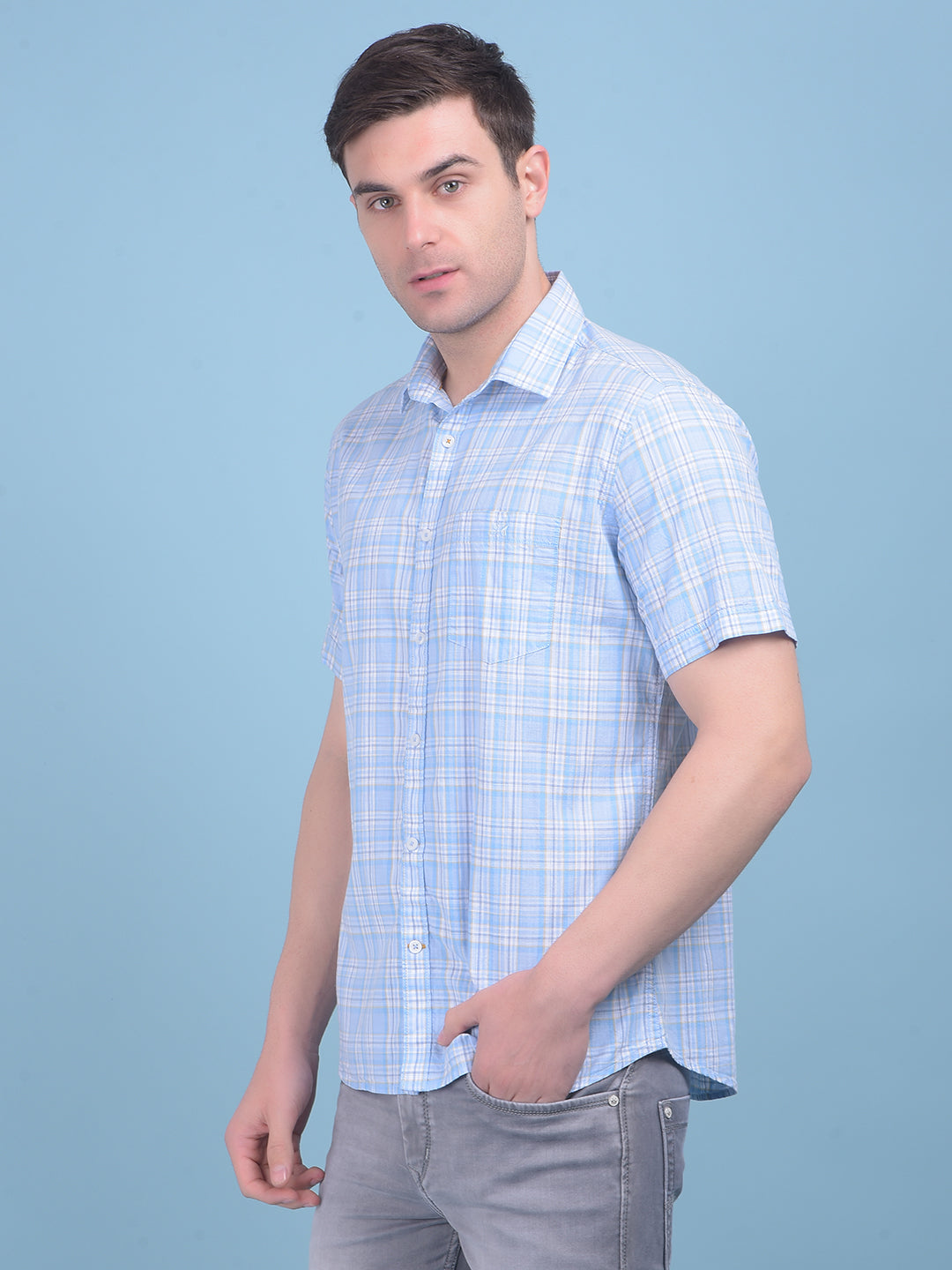 Light Blue Checks Shirt-Men Shirts-Crimsoune Club