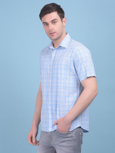 Light Blue Checks Shirt-Men Shirts-Crimsoune Club