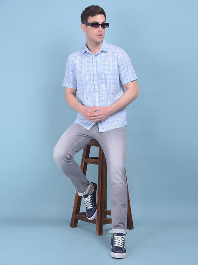 Light Blue Checks Shirt-Men Shirts-Crimsoune Club