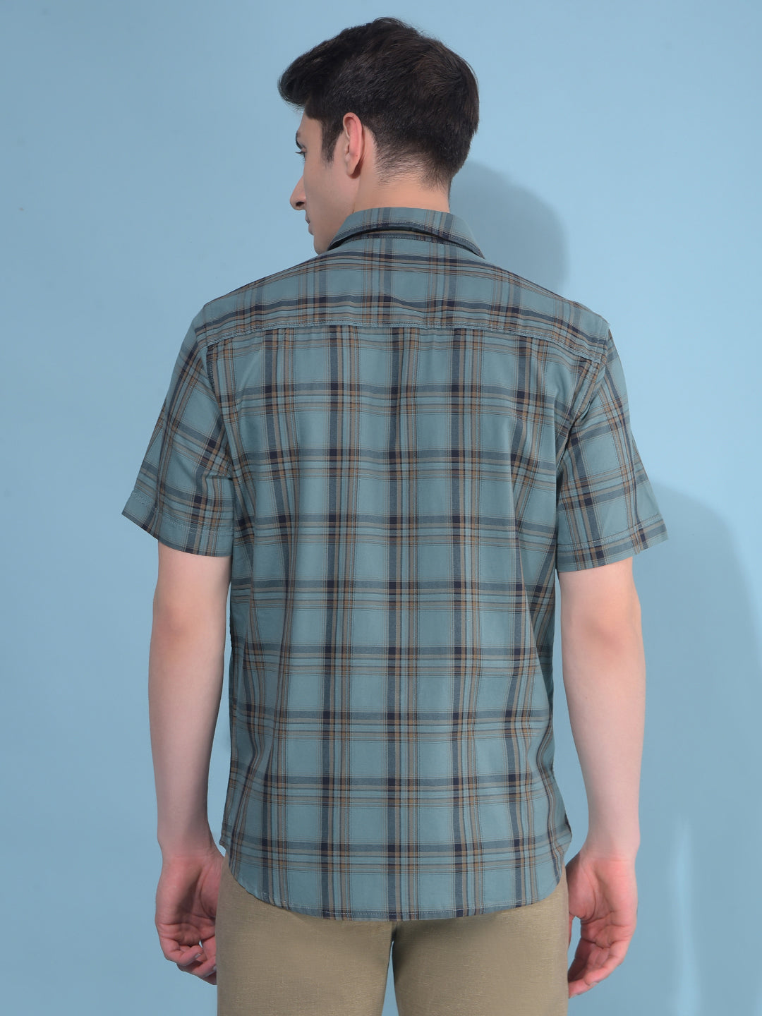 Blue Tartan Check 100% Cotton Shirt-Men Shirts-Crimsoune Club