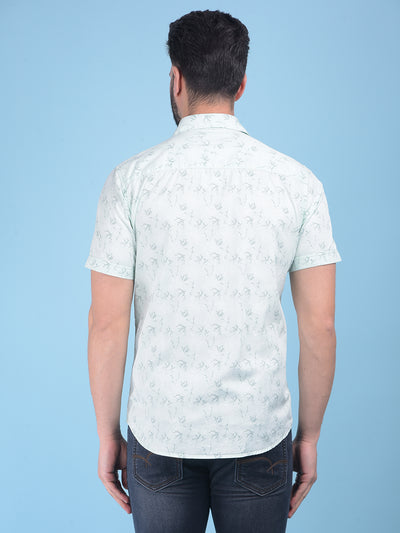 Green Floral Print 100% Cotton Shirt-Men Shirts-Crimsoune Club