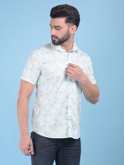 Green Floral Print 100% Cotton Shirt-Men Shirts-Crimsoune Club