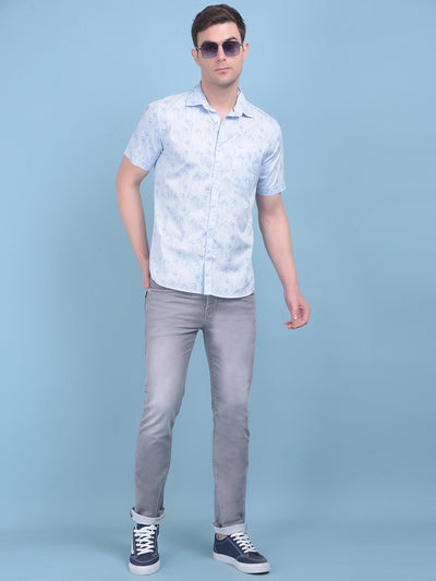 Blue Floral Print 100% Cotton Shirt-Men Shirts-Crimsoune Club