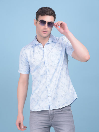 Blue Floral Print 100% Cotton Shirt-Men Shirts-Crimsoune Club