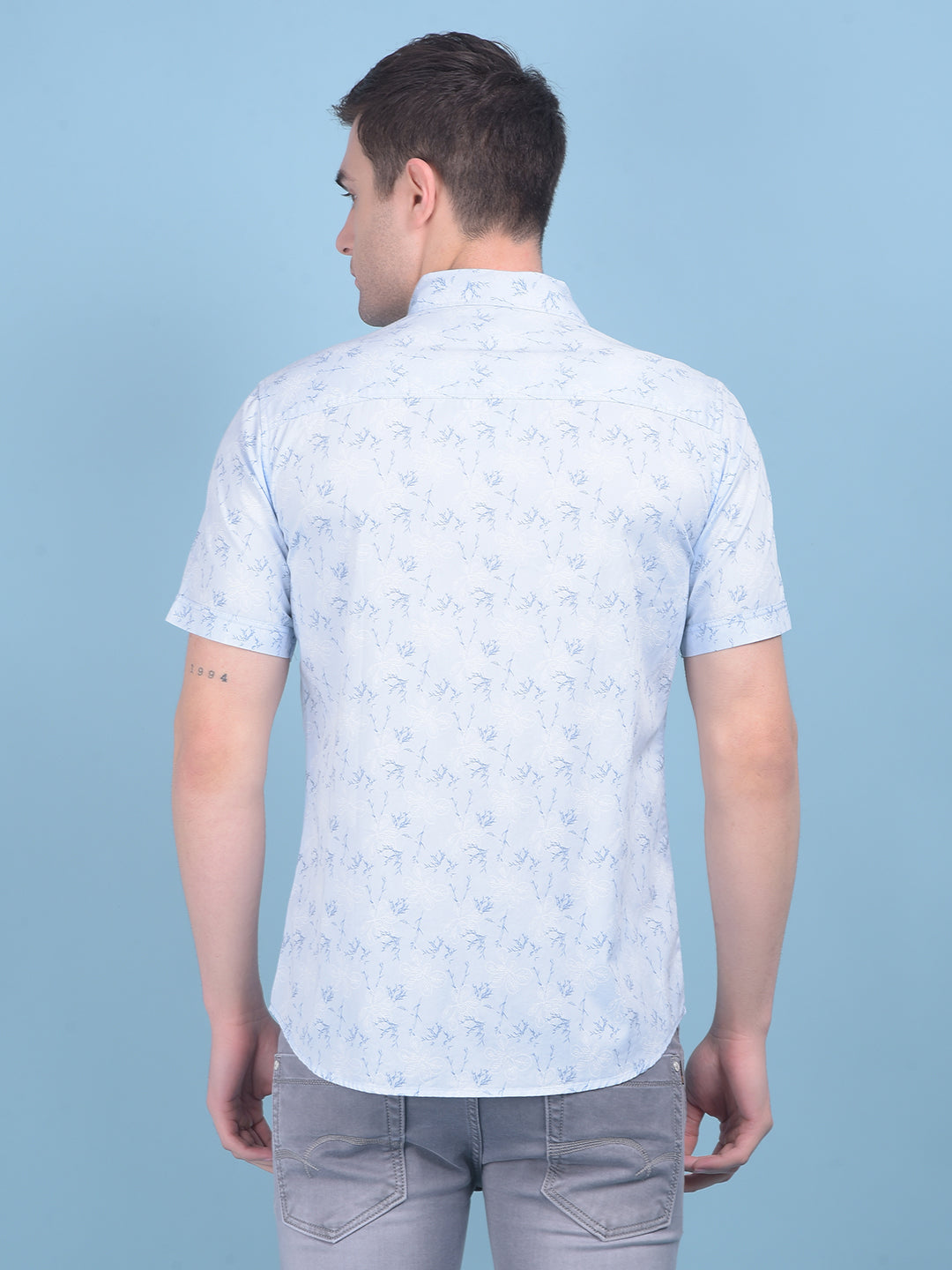 Blue Floral Print 100% Cotton Shirt-Men Shirts-Crimsoune Club