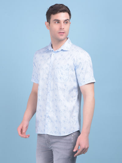 Blue Floral Print 100% Cotton Shirt-Men Shirts-Crimsoune Club