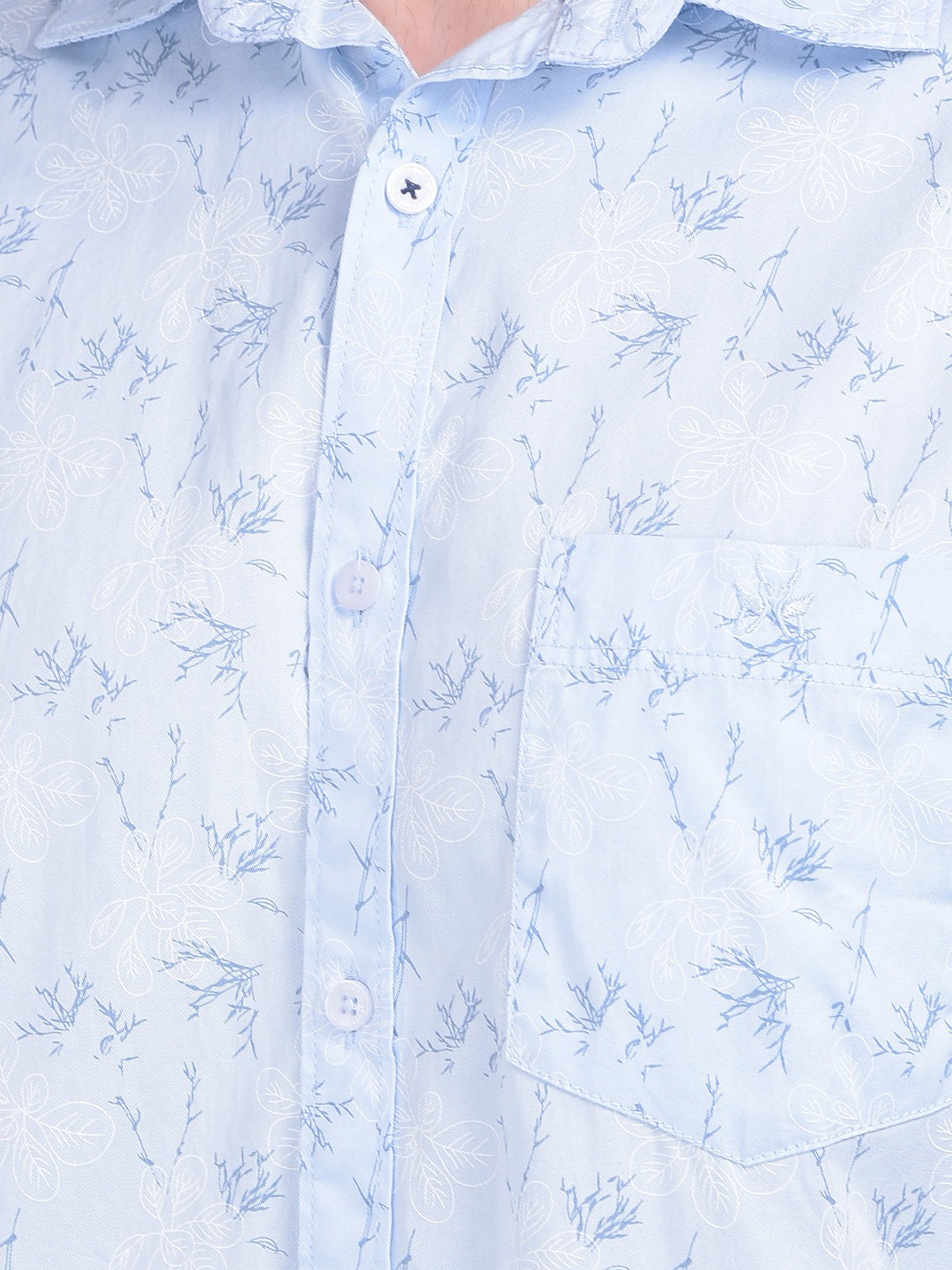Blue Floral Print 100% Cotton Shirt-Men Shirts-Crimsoune Club