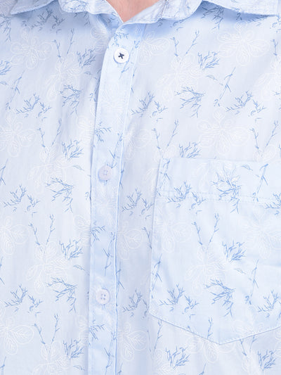 Blue Floral Print 100% Cotton Shirt-Men Shirts-Crimsoune Club