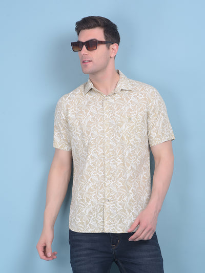 Beige Floral Print 100% Cotton Shirt-Men Shirts-Crimsoune Club