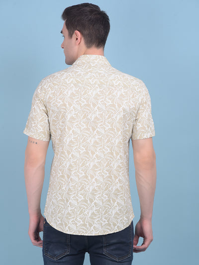 Beige Floral Print 100% Cotton Shirt-Men Shirts-Crimsoune Club