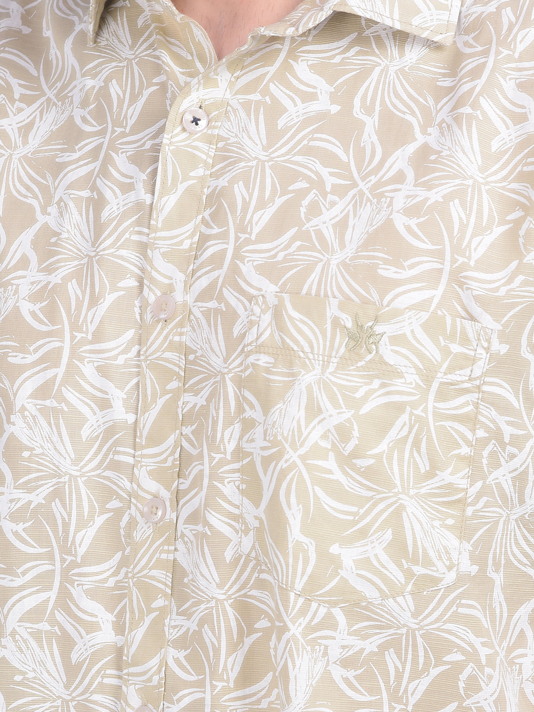 Beige Floral Print 100% Cotton Shirt-Men Shirts-Crimsoune Club