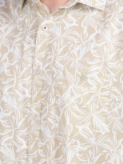 Beige Floral Print 100% Cotton Shirt-Men Shirts-Crimsoune Club
