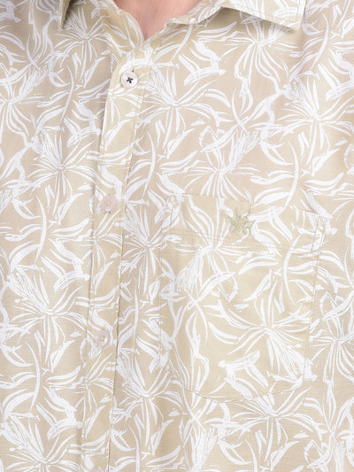 Beige Floral Print 100% Cotton Shirt-Men Shirts-Crimsoune Club