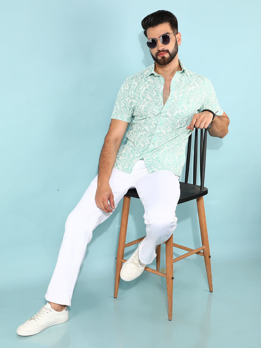 Green 100% Cotton Floral Print Shirt-Men Shirts-Crimsoune Club