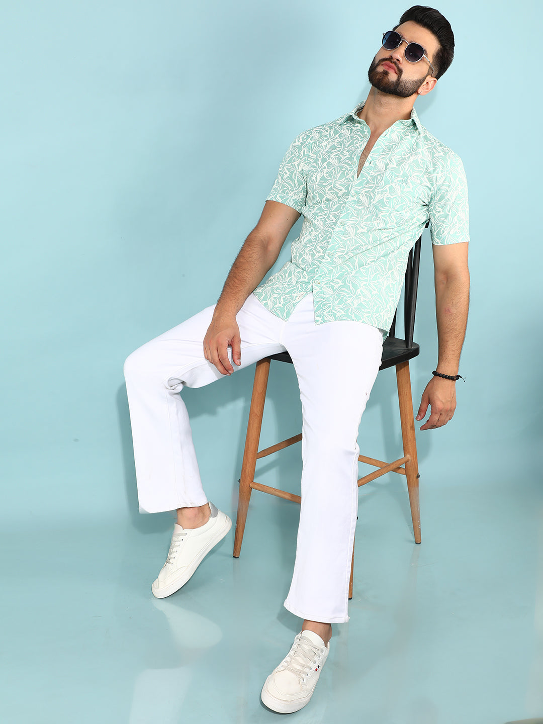 Green 100% Cotton Floral Print Shirt-Men Shirts-Crimsoune Club