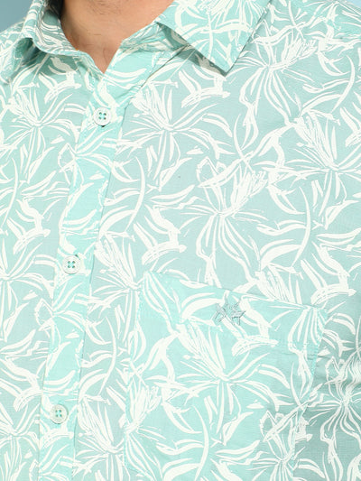 Green 100% Cotton Floral Print Shirt-Men Shirts-Crimsoune Club