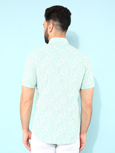 Green 100% Cotton Floral Print Shirt-Men Shirts-Crimsoune Club