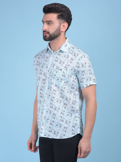 Green Floral Print 100% Cotton Shirt-Men Shirts-Crimsoune Club