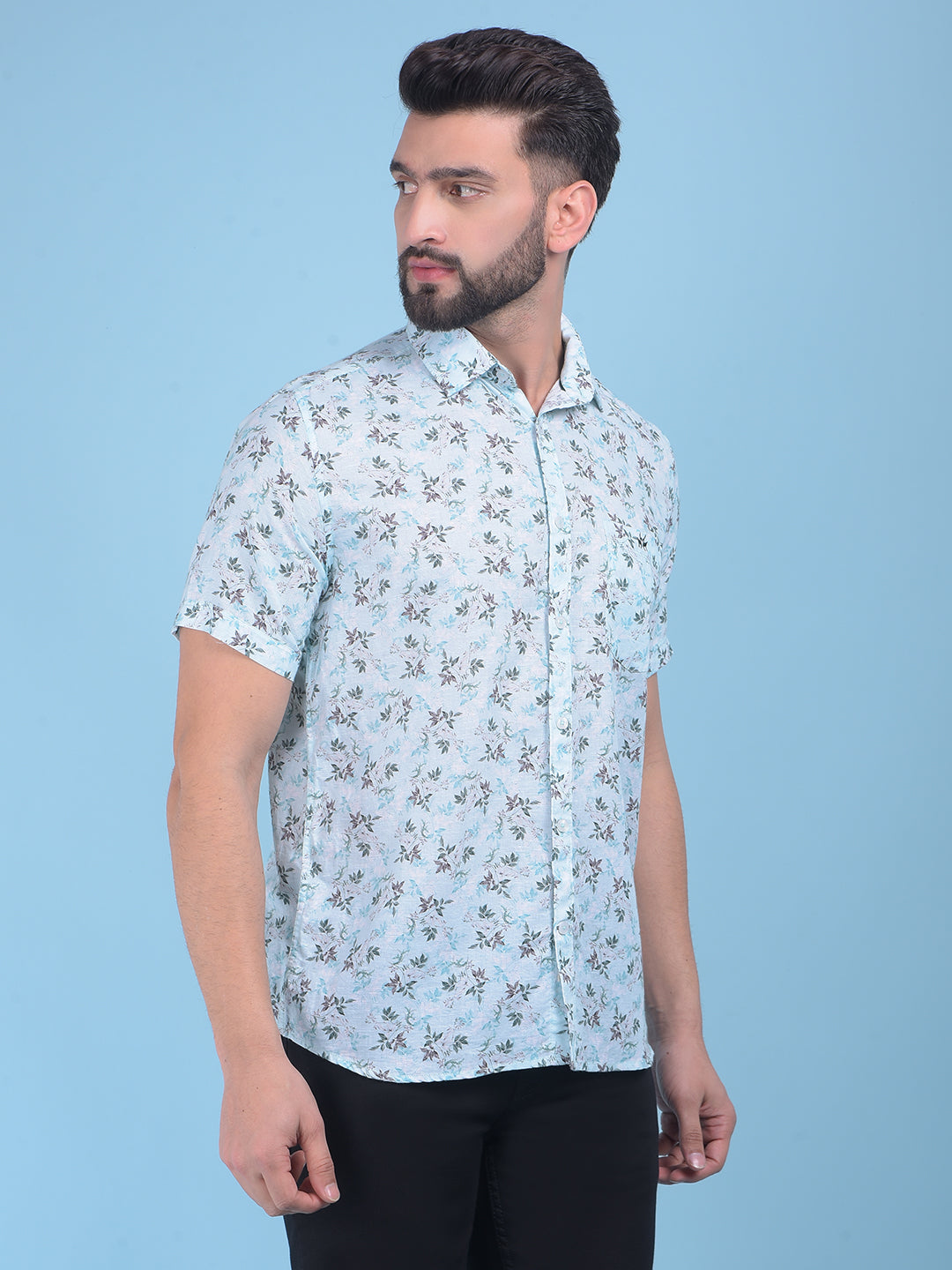 Green Floral Print 100% Cotton Shirt-Men Shirts-Crimsoune Club