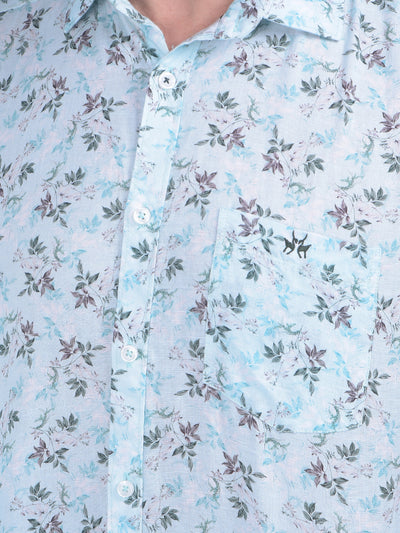 Green Floral Print 100% Cotton Shirt-Men Shirts-Crimsoune Club