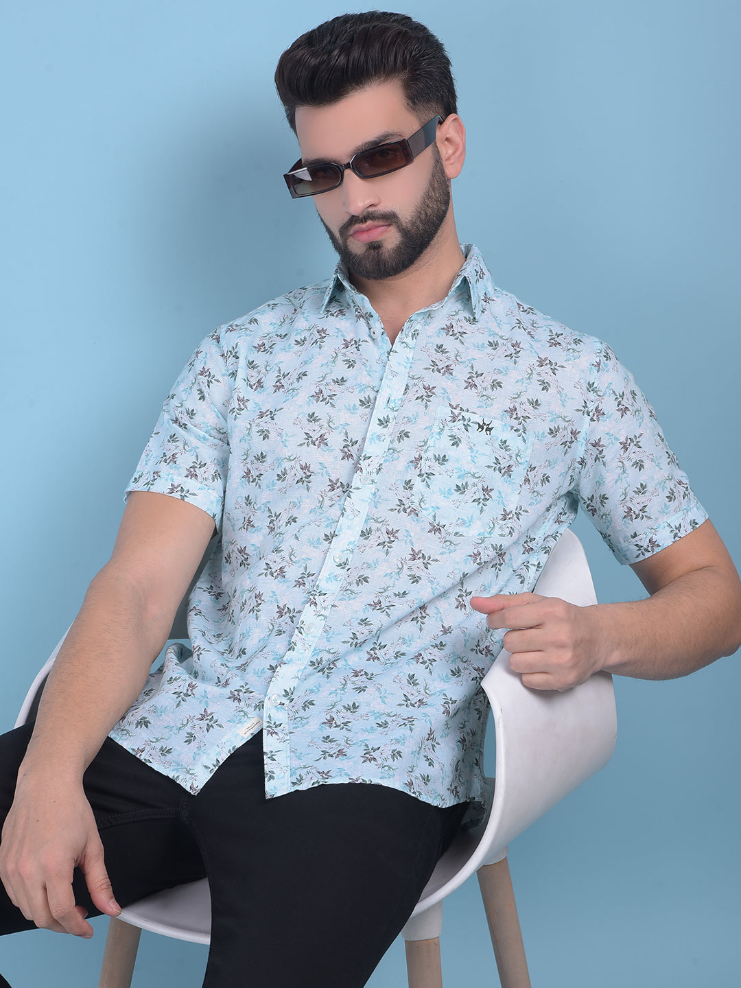 Green Floral Print 100% Cotton Shirt-Men Shirts-Crimsoune Club