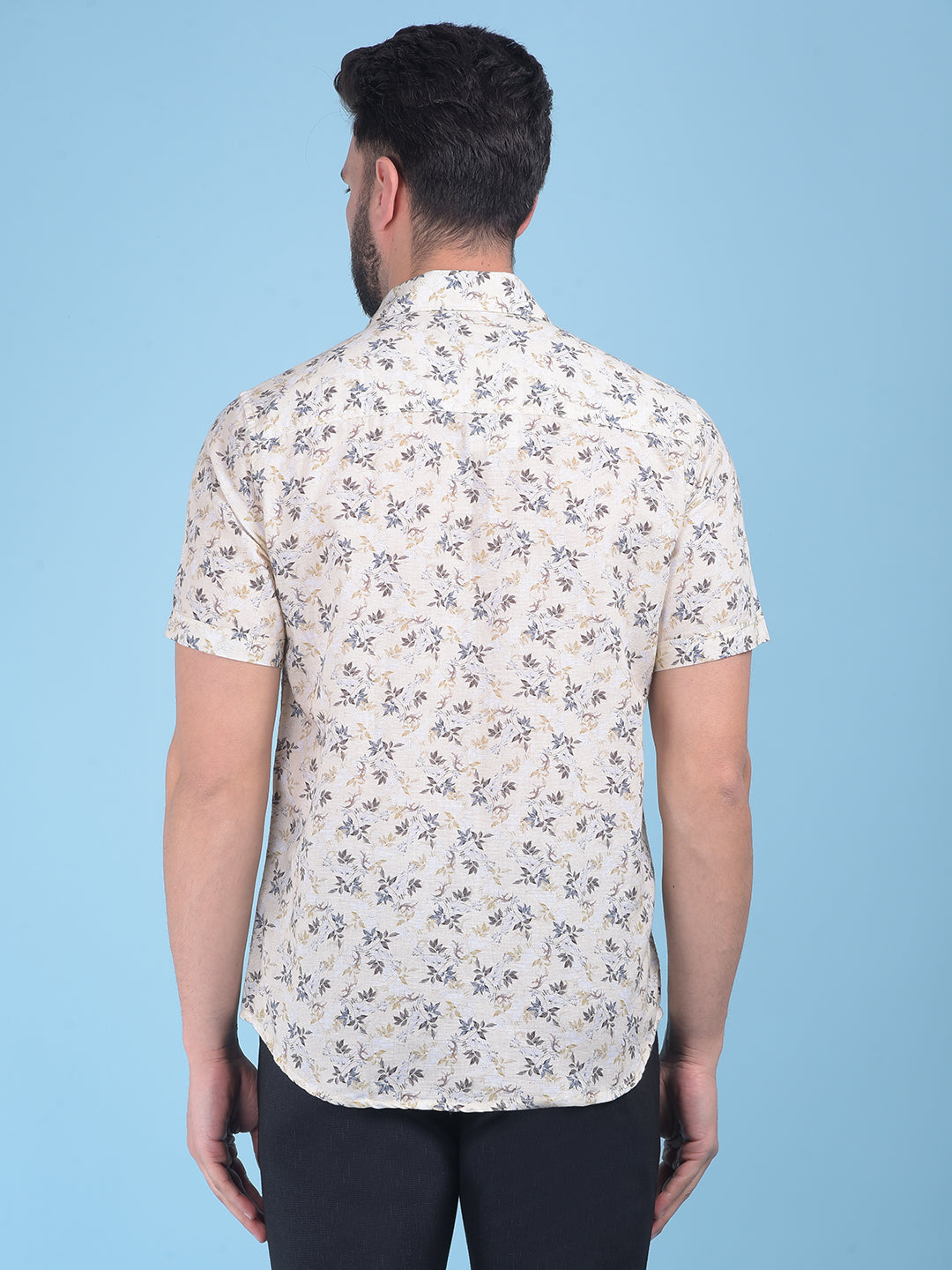 Beige Floral Print 100% Cotton Shirt-Men Shirts-Crimsoune Club