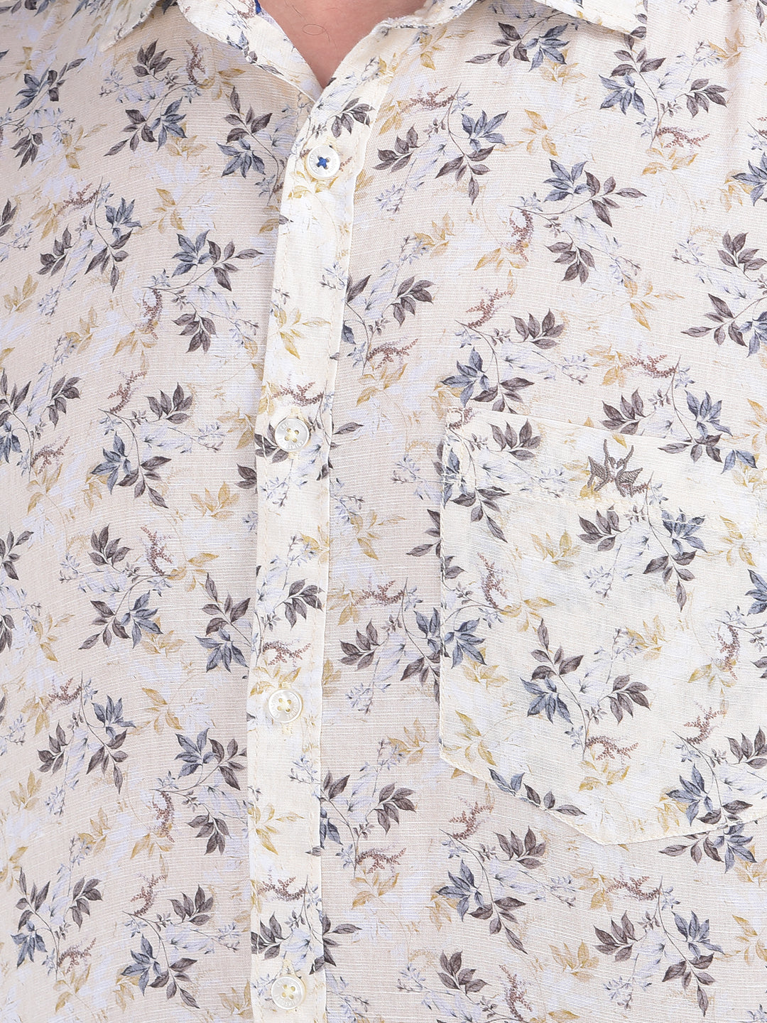 Beige Floral Print 100% Cotton Shirt-Men Shirts-Crimsoune Club