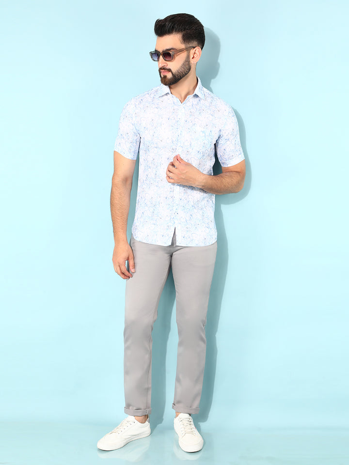 Blue 100% Cotton Floral Print Shirt-Men Shirts-Crimsoune Club