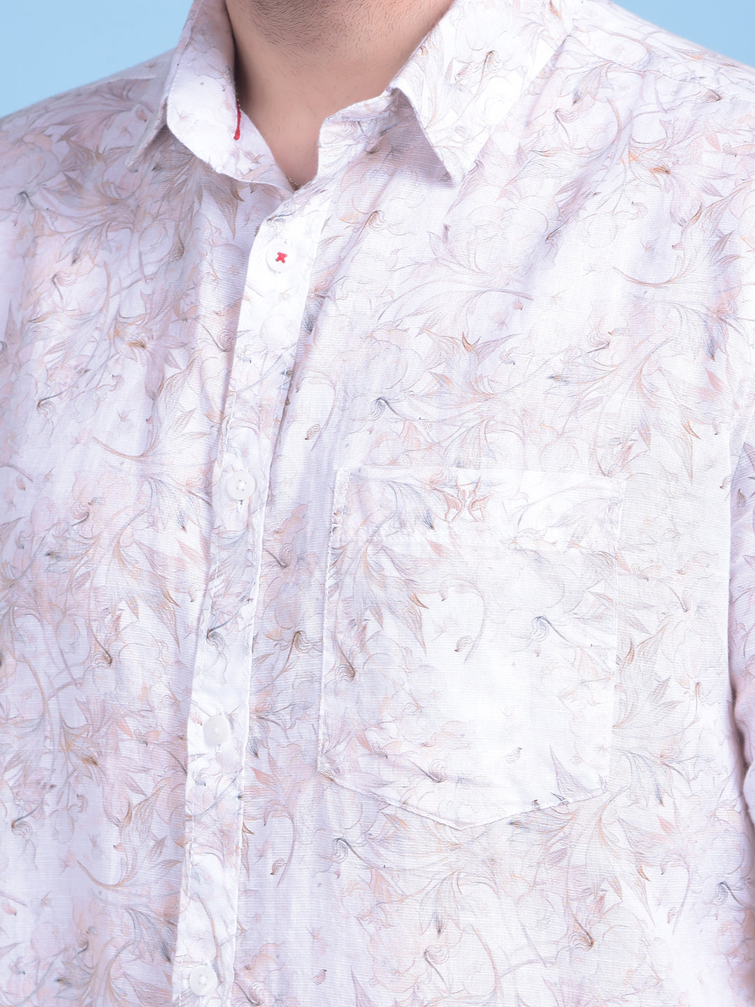 Peach Floral Print 100% Cotton Shirt-Men Shirts-Crimsoune Club