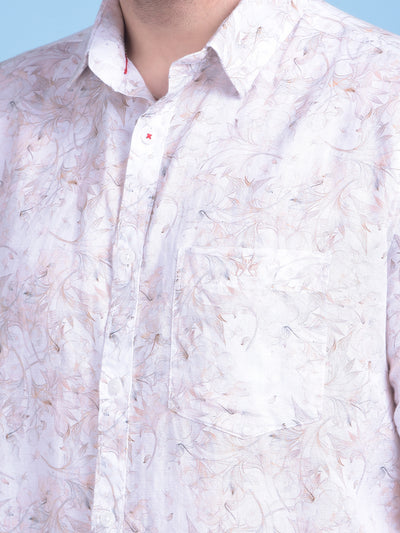 Peach Floral Print 100% Cotton Shirt-Men Shirts-Crimsoune Club